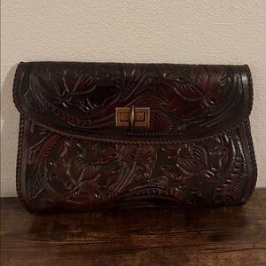Vintage Leather Tooled Clutch